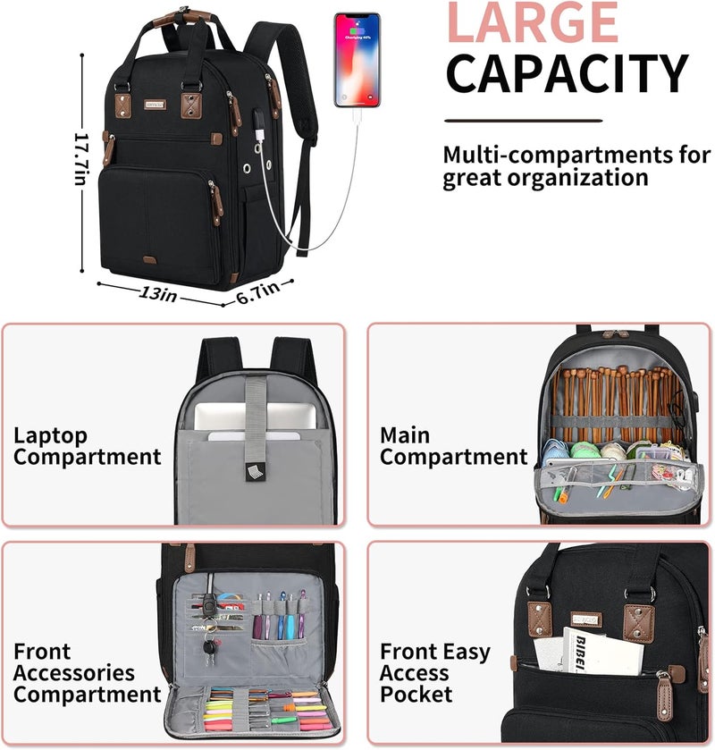 SINVICKO Crochet Bag, Knitting Bag Backpack and Totes Organizer with USB Charging Port, Large Yarn Storage Tote Bag - Image 5